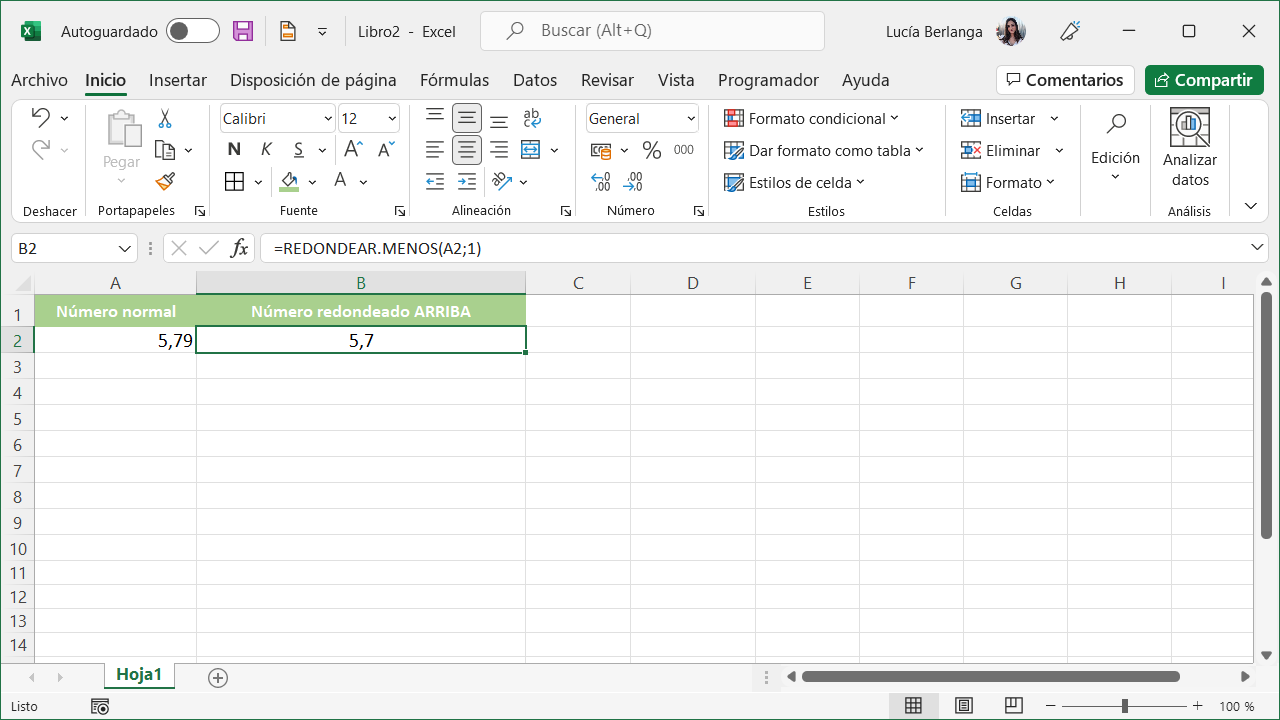 redondear menos excel